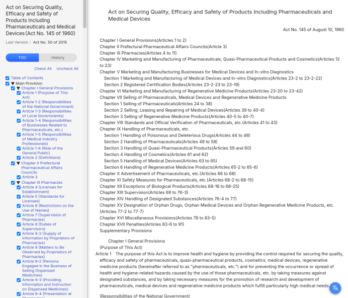 Act on Securing Quality, Efficacy and Safety of Products Including Pharmaceuticals and Medical Devices