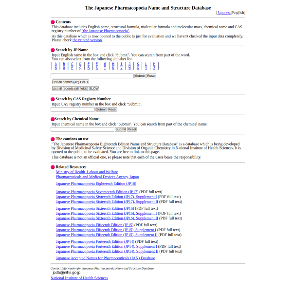 The Japanese Pharmacopoeia Name and Structure Database