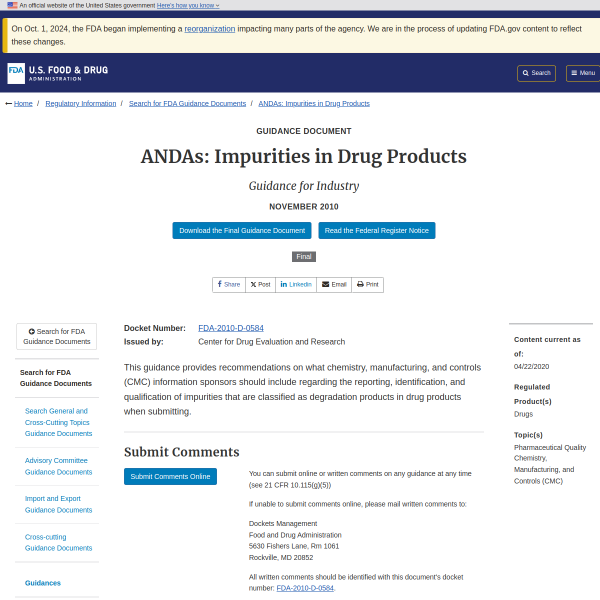 ANDAs: Impurities in Drug Products
