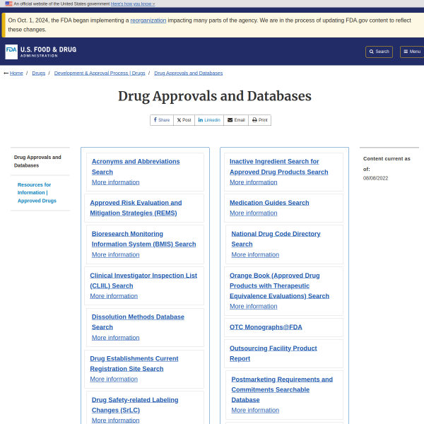 FDA - Drug Approvals and Databases