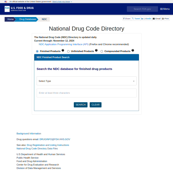 FDA- National Drug Code Directory