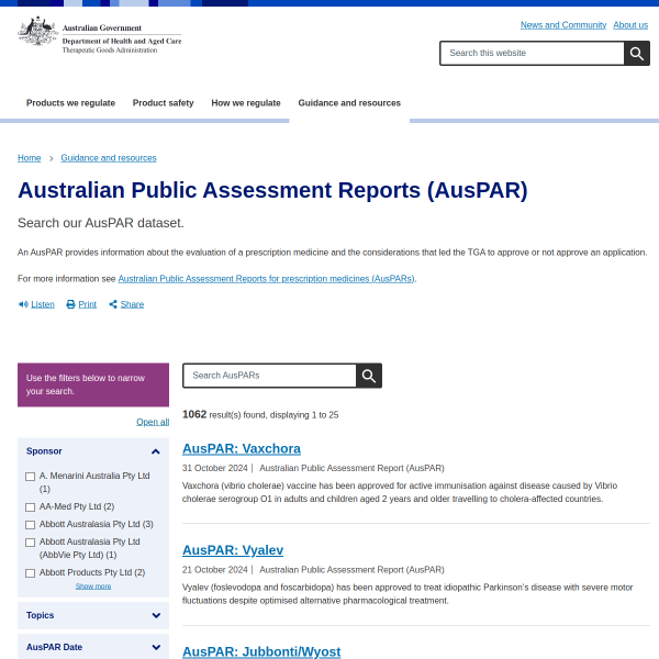 Australian Public Assessment Reports (AusPAR)